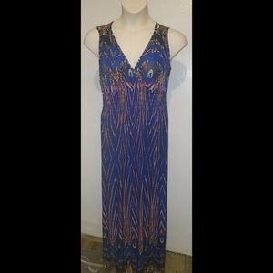 Blue Multi Color Maxi Sun Dress